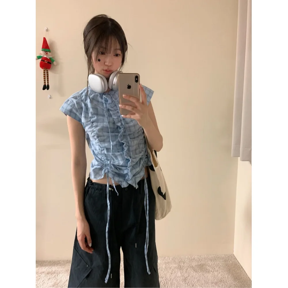 

Trendy Plaid Shirt for Young Girls Skin-friendly Breathable Korean Style Spring Autumn Winter Casual Inner Wear Single Piece