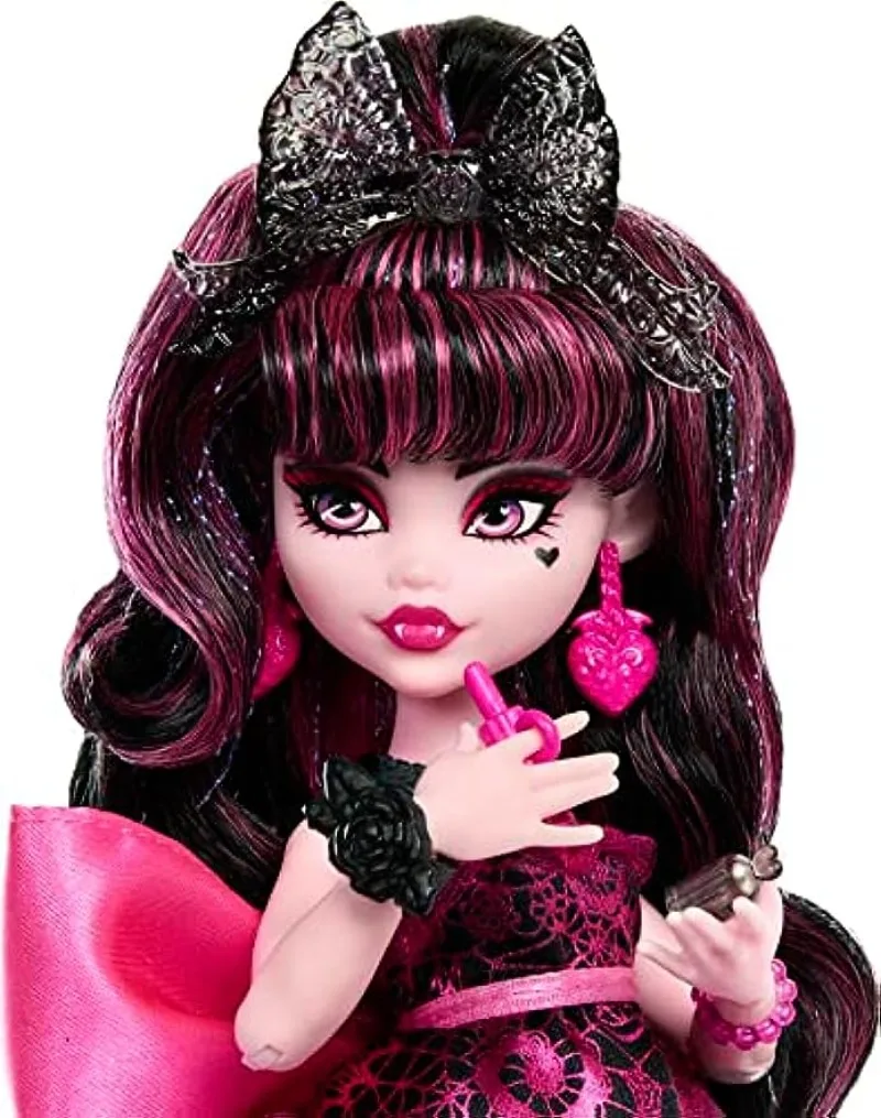 New Surprise Doll Monster High Draculaura Doll in Monster Ball Party Dress with Themed Accessories Like Chocolate Fountain