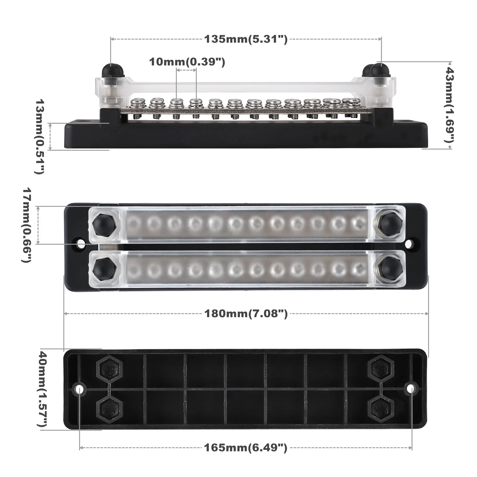 24 Terminals Bus Bar Power Distribution Block Dual Row150A 48V with Cover M6 Terminal Studs for Car Boat Marine Trucks RV