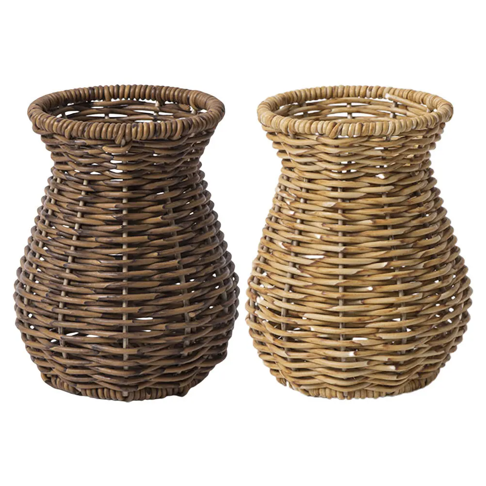 

2Pcs Hand Woven Vase Artisan Imitation Rattan Flower Container for Fresh Blooms Country Home Decoration Aesthetic Rustic Vase