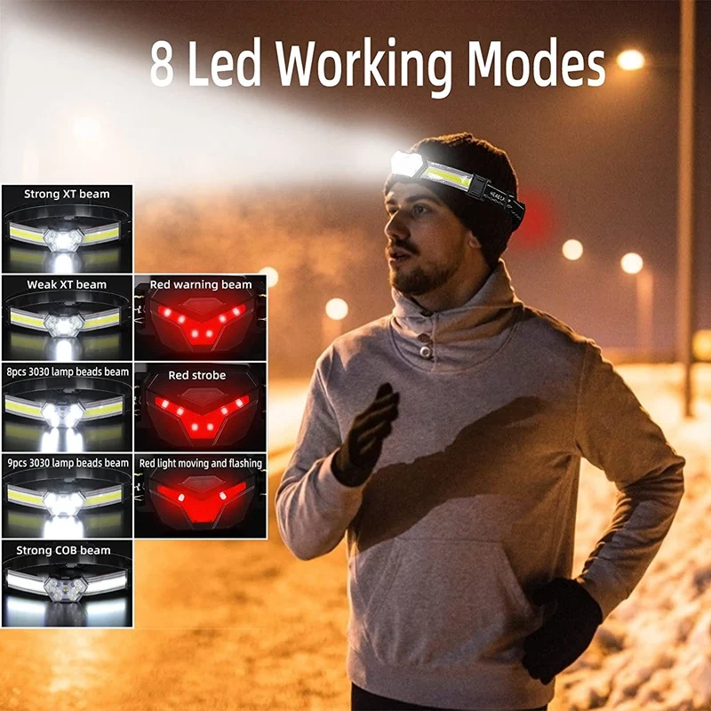 مصباح أمامي ذو شعاع عريض قابل لإعادة الشحن ليد ، مصباح مقاوم للماء ، مصباح عمل ، جري ، تخييم ، مشي لمسافات طويلة ، صيد ، تعديل °