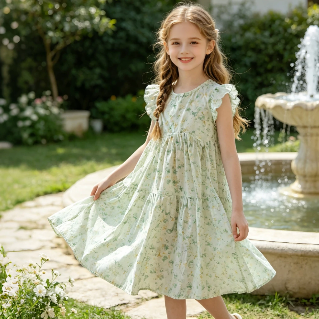 

Girls Floral Tiered Maxi Dress Ruffle Sleeve Casual for Kids Birthday Party School Daily Holiday Performance Princess Outfit 8 Y