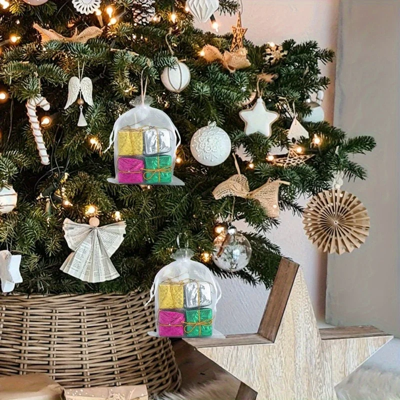 أكياس الأورجانزا الشبكية المسامية، أكياس برباط شفافة مع شريط لهدايا الزفاف، تغليف المجوهرات، حقيبة هدايا أنماط هندسية