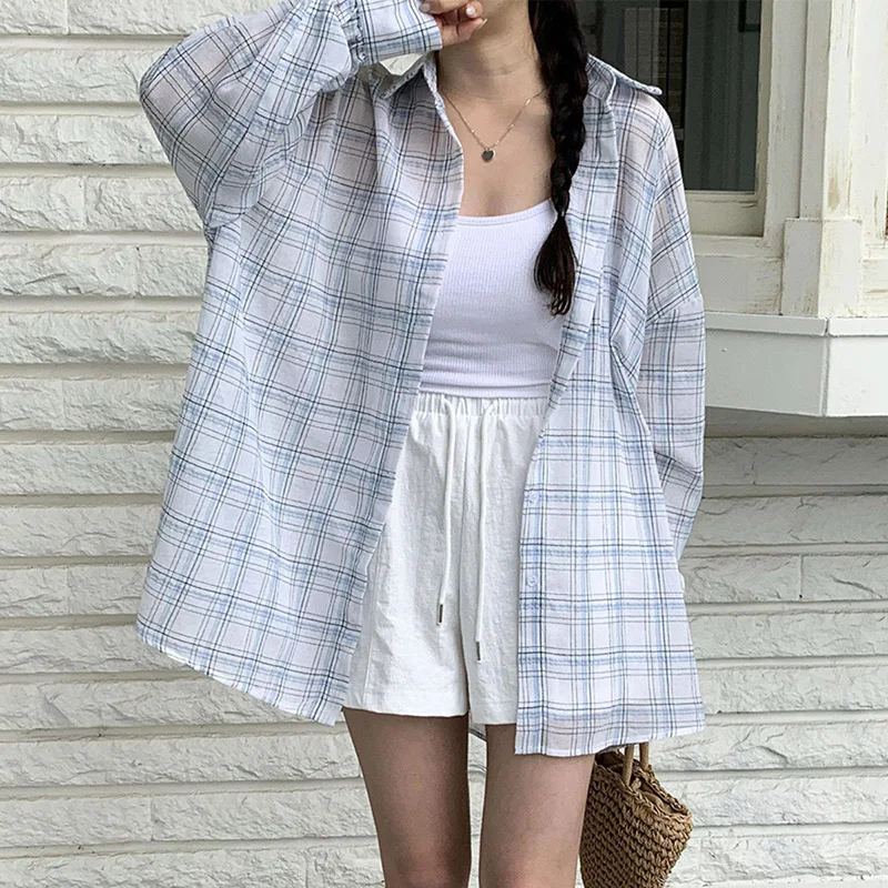 

Ранняя осень 2022, корейская классическая свободная рубашка среднего размера с длинными рукавами, тонкая солнцезащитная рубашка, пальто для женщин, милые рубашки, женские рубашки, топы