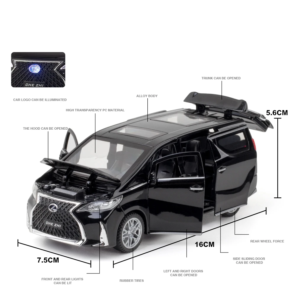 1/32 Lexus LM300h MPV zabawka samochód odlewane modele ze stopu metalu miniatura Pull Back dźwięk i światło Model kolekcjonerski prezent dla chłopców