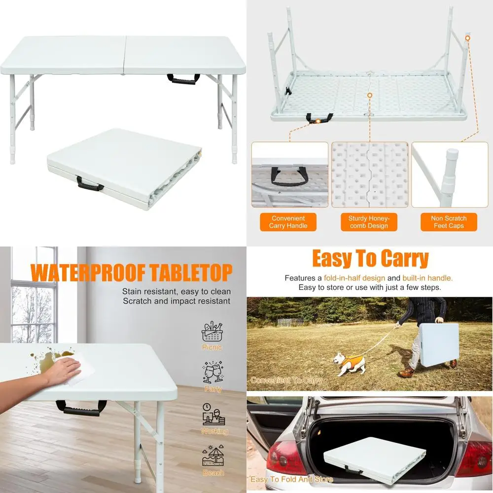 

Портативный складной походный стол - грузоподъемность 135 кг, подходит для использования в помещении и на улице, белая отделка