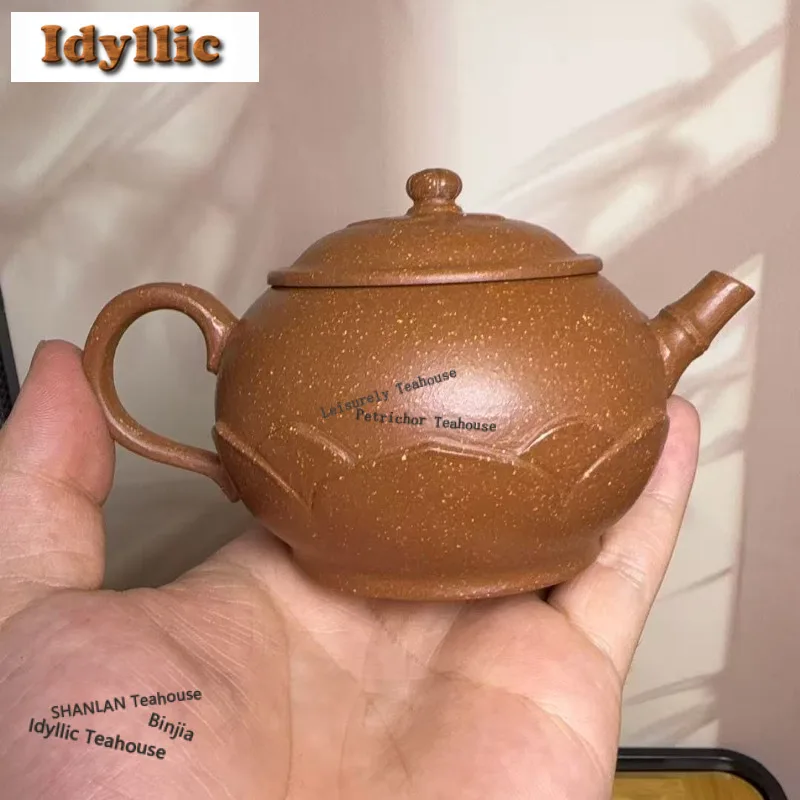 150ml Yixing Purple Clay Teapots Handmade Lotus Petal Pot Raw Ore Downhill Mud Kettle With Infuser Zisha Tea Set Tea Services