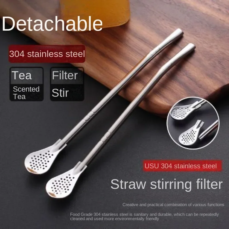 Metal Straw 304 Stainless Steel Straw Spoon Stirring Spoon Removable Cleanable Juice Milk Tea Filter Straw Reusable Bar Party