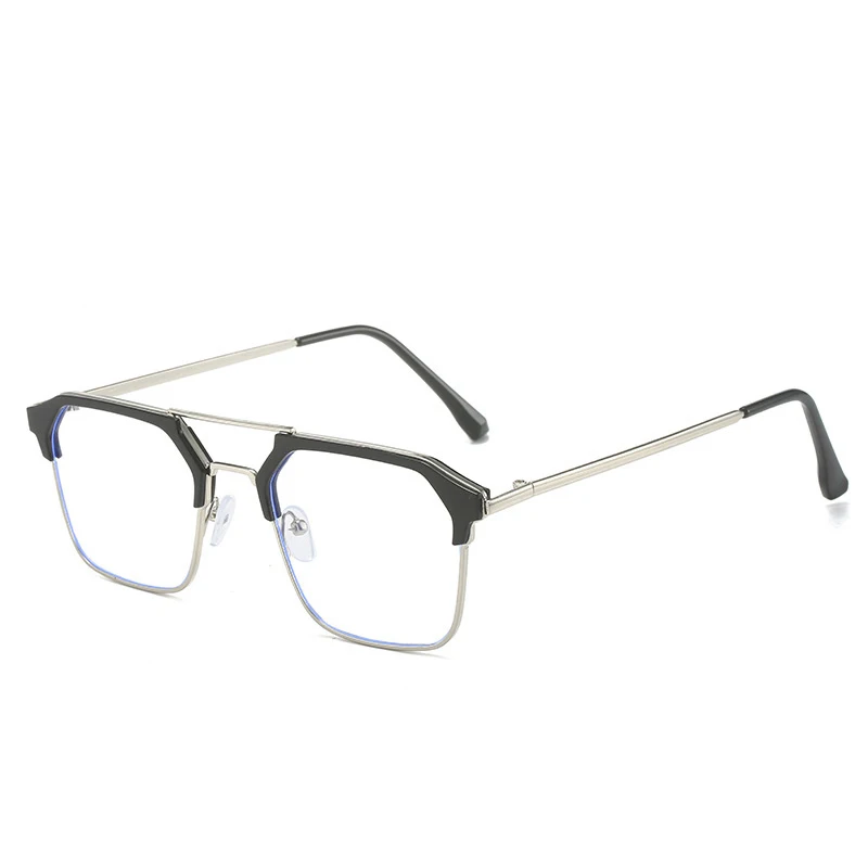 Occhiali da uomo senza prescrizione anti-luce blu a doppio ponte in metallo, stile retrò, occhiali che cambiano le sopracciglia, con protezione UV