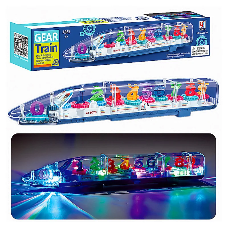 Tren de engranajes transparente eléctrico para niños, tren Universal para caminar, luces de colores, juguetes musicales, regalo de Navidad, juguete de educación temprana