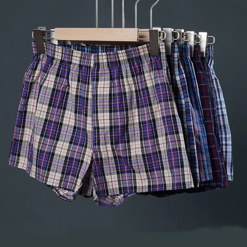 3PCS Men Casual Plaid Pajama Pants Random Shipping Summer Shorts Boxer Underwear Elastic Waistband Button Underwear Woven Shorts