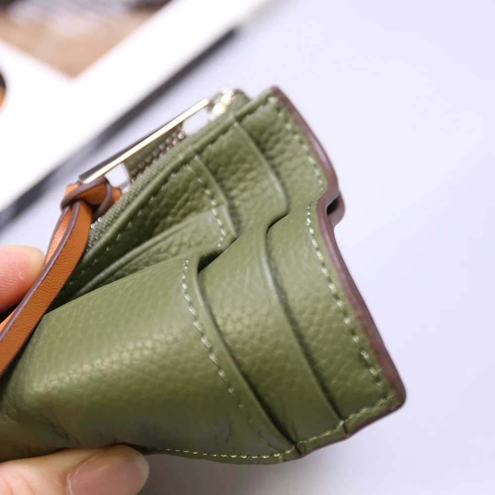 Women Brand Design Genuine Leather Coin Purse Credit Card Holders Fashion Patchwork Multi Pockets Small Zip Wallet Money Bag