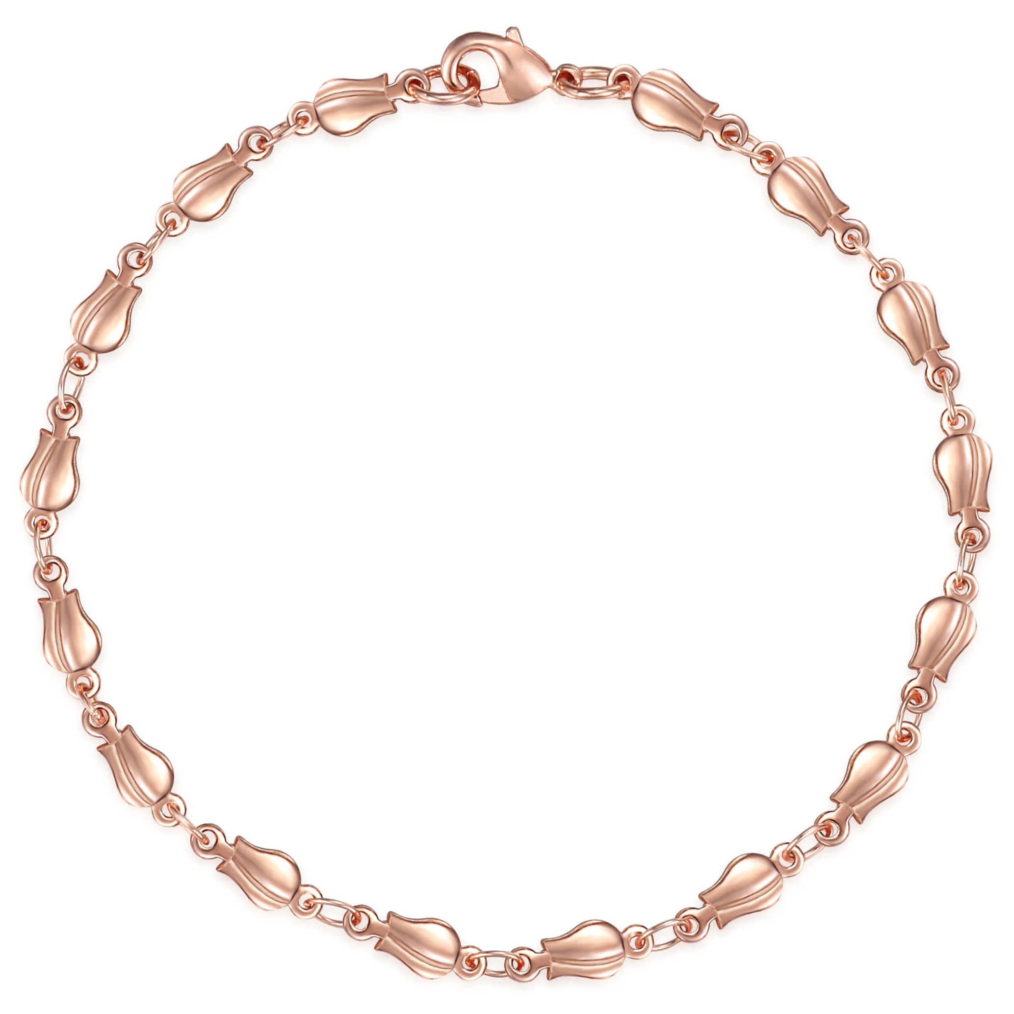 4mm Tulip Bud Bead Link Chain Bracelet 585 Rose Gold Color For Women Mom Jewelry Gifts 18cm 20cm 23cm GB394