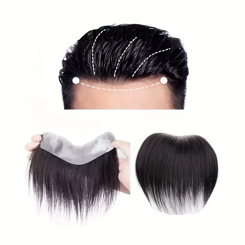 Men's 100% Human Hair Topper Piece - V-Loop Front PU  Base 6