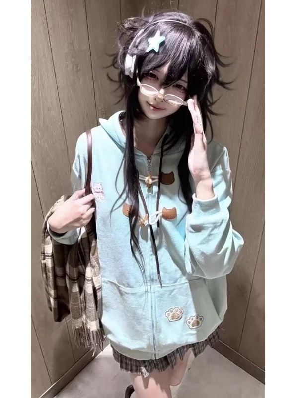 Thickened Autumn Winter Women's College Style  Embroidery Jacket with Button Loose Fit Long Sleeve Regular Length Coat