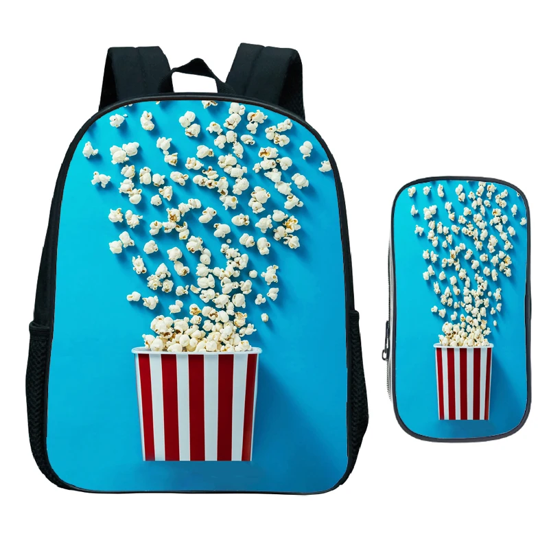 

2pcs Set Popcorn Backpack Food Sweet Soft Kids Backpack Suitable for Outdoor Travel Daily Use Holiday Gift School Students