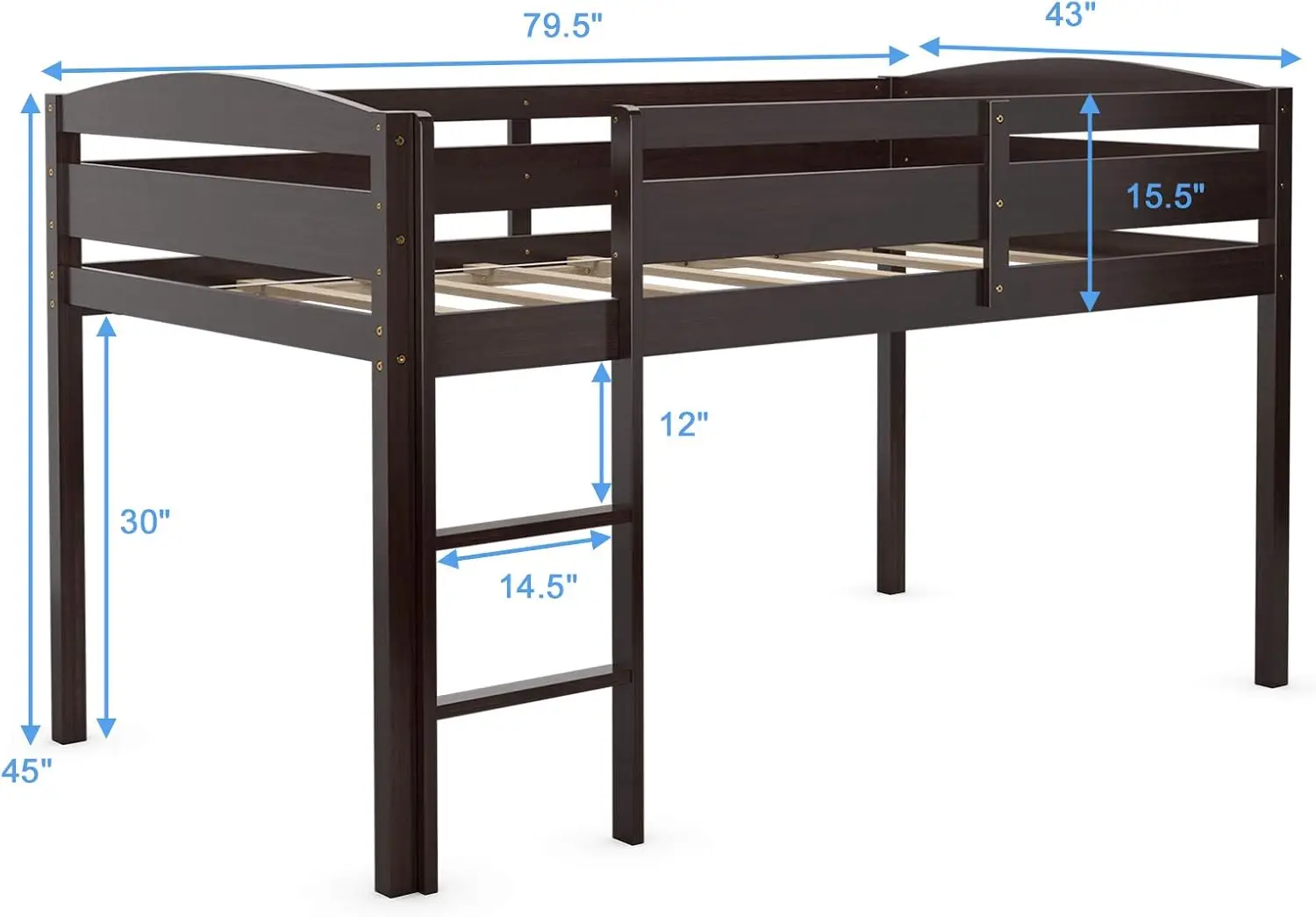 Doppel-Hochbett, Massivholz-Hochbett mit/Leitplanke und Leiter, Jungen-und Mädchen-Doppelbett für Kinderzimmer, kein Box spring bedarf, Klasse