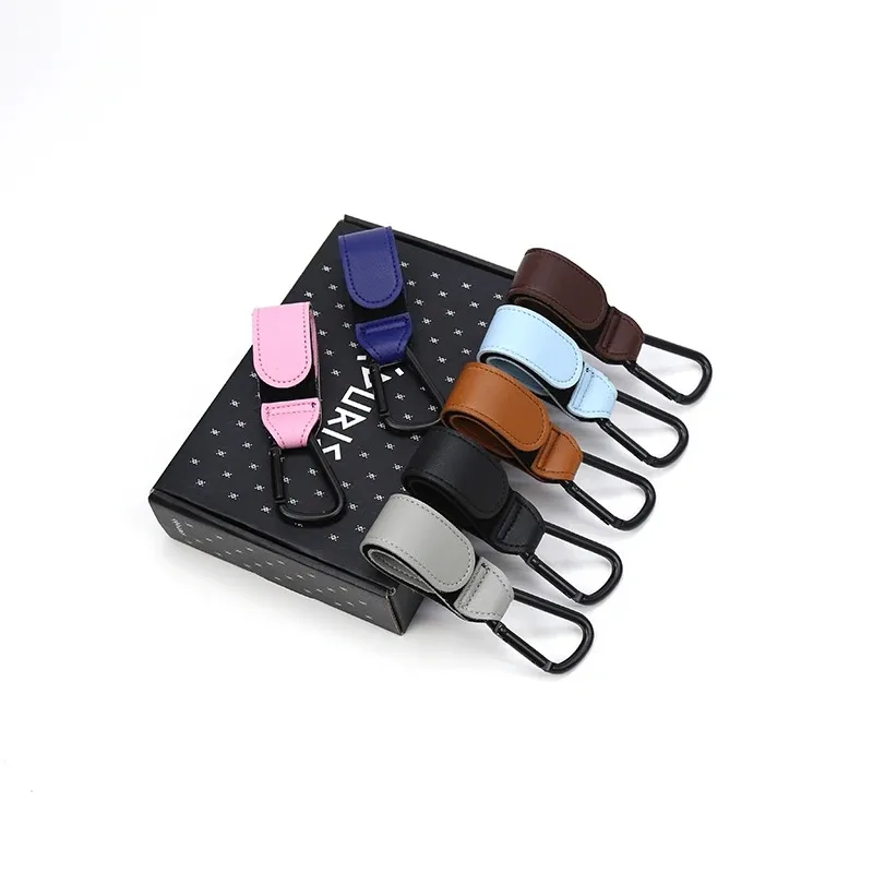 

1/2Pcs Leather Cart Hooks Baby Stroller Hook PU Adjustable Pram Hook Organizer Diaper Bag Hanger Children Travel Accessories