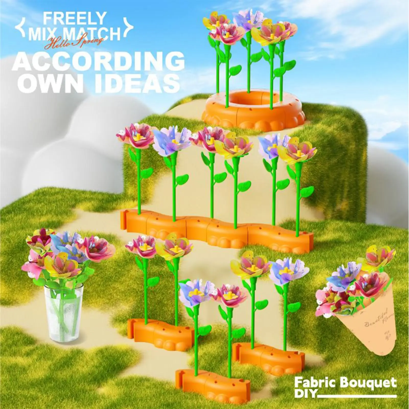 Fabric Flower Bouquets Craft Kit Flowers Making Toy Arts and Crafts Educational Learning Arts Activity for 4-8 Years Old