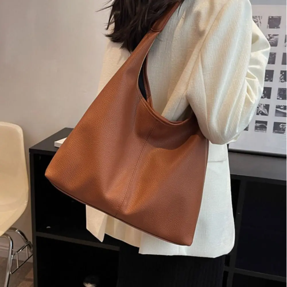 

Korean Style Lichee Pattern Tote Bag Solid Color Tote Bag Large Capacity Handbag PU Leather Large Capacity Underarm Packs Girls