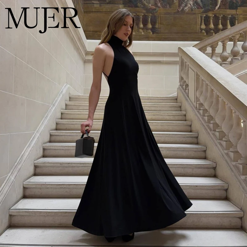 MUJER Rückenfreie lange Kleider für Damen, plissiert, Neckholder, Maxikleid, schulterfrei, Partykleider für Damen, sexy Galakleider für Damen