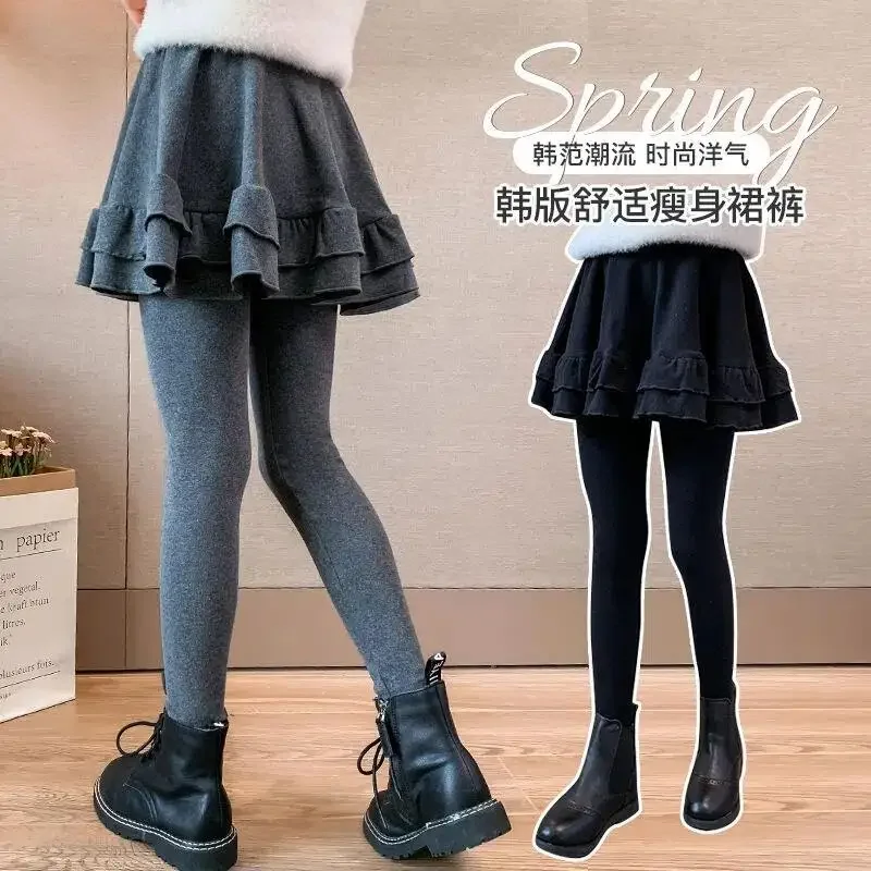 

Kawaii Girl Fashion Leggings Student Spring Autumn Cartoon Casual Slimming False Two-Piece Pants Short Skirt Children's Clothing