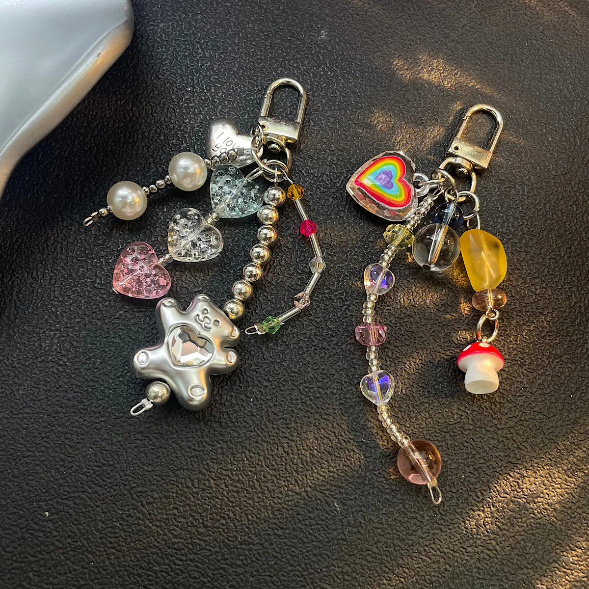 Cute Bear Heart Beaded Phone Chain Y2K Coquettish Fairytale Keychain Handbag Key Pendant Accessories Gift DIY Phone Lanyard