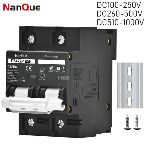 2P MCB 100A 125A 150A DC100V 150V 250V 500V 1000V disyuntor de voltaje curva C Panel Solar batería protección contra cortocircuitos