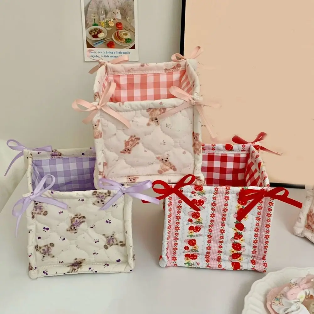

Cotton Quilted Storage Basket Ins Style Bear Pattern Desktop Storage Basket Soft Large Capacity Sundries Organizing Bag Snacks