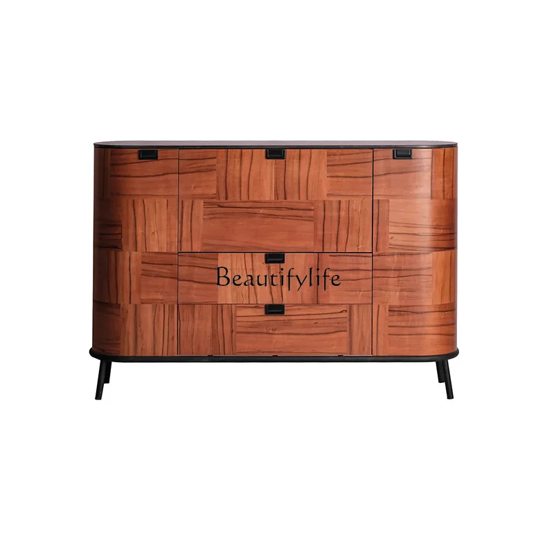 

*Medieval solid wood dining side cabinet, high-end apple wood grain rock slab storage decorative cabinet