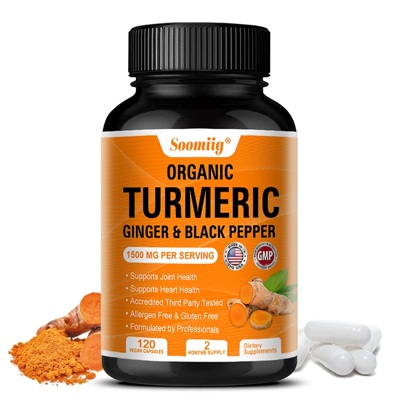 Organic Turmeric Supplement 1500mg Joint & Cell Defense, Black Pepper for Increased Absorption, High Potency Curcumin Supplement