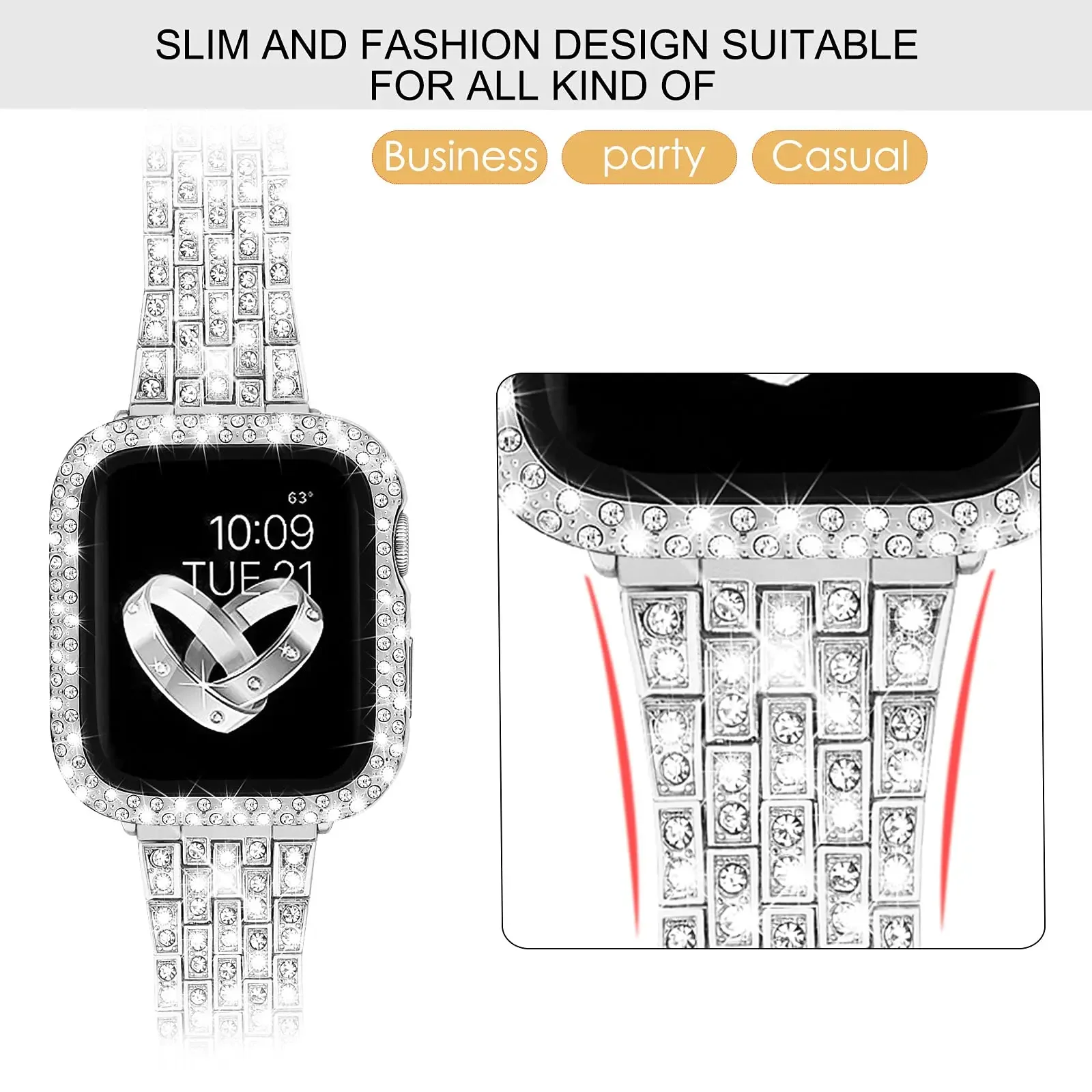 Diamond Metal Strap For Apple Watch Ultra 2 49mm 38mm 40 41mm 45mm 44mm 42mm Women Bracelet For Iwatch 9 8 7 SE Protective Case