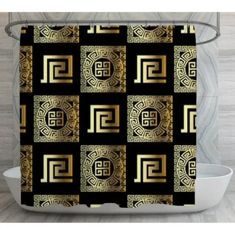 Musicals Broadway Collage And Black And Gold Greek Key Pattern Shower Curtains Waterproof Anti Wrinkle Bath Decor Customize