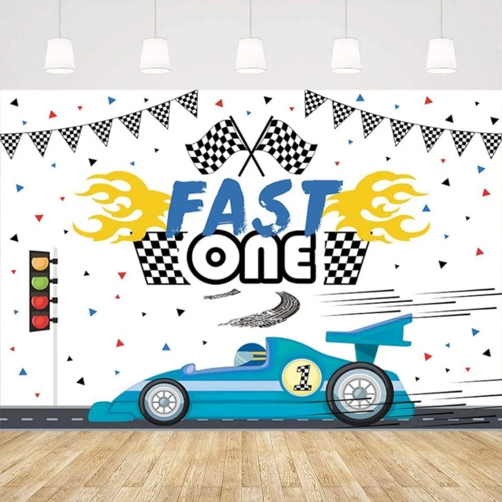 

Фон для фотосъемки с быстрым 1-м днем рождения для гоночного автомобиля, черно-белый флаг в клетку для детей, мальчиков, вечерние фон, баннер