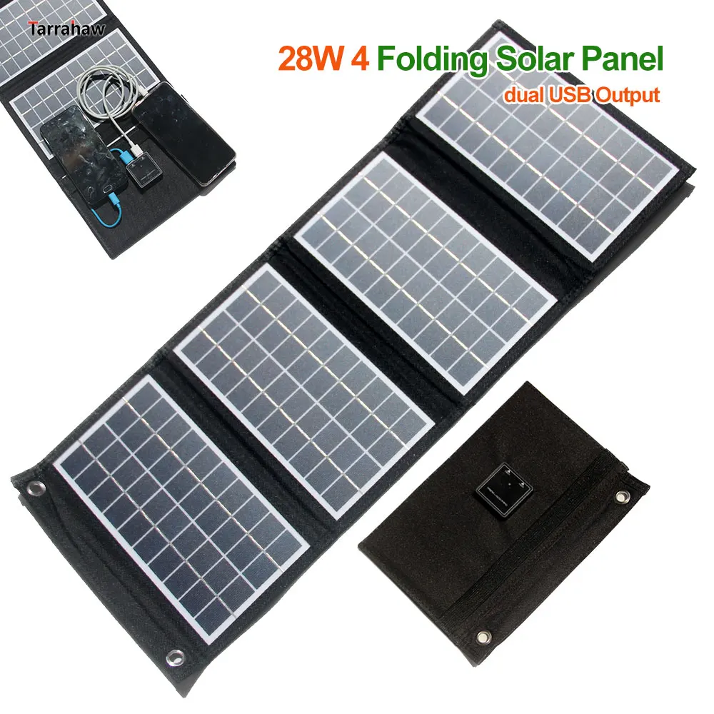 Imagem -02 - Bloco de Dobramento do Painel Solar Banco de Energia Solar Portátil Placa pv para Energia Móvel ao ar Livre 2usb 5v 14w 21w 28w