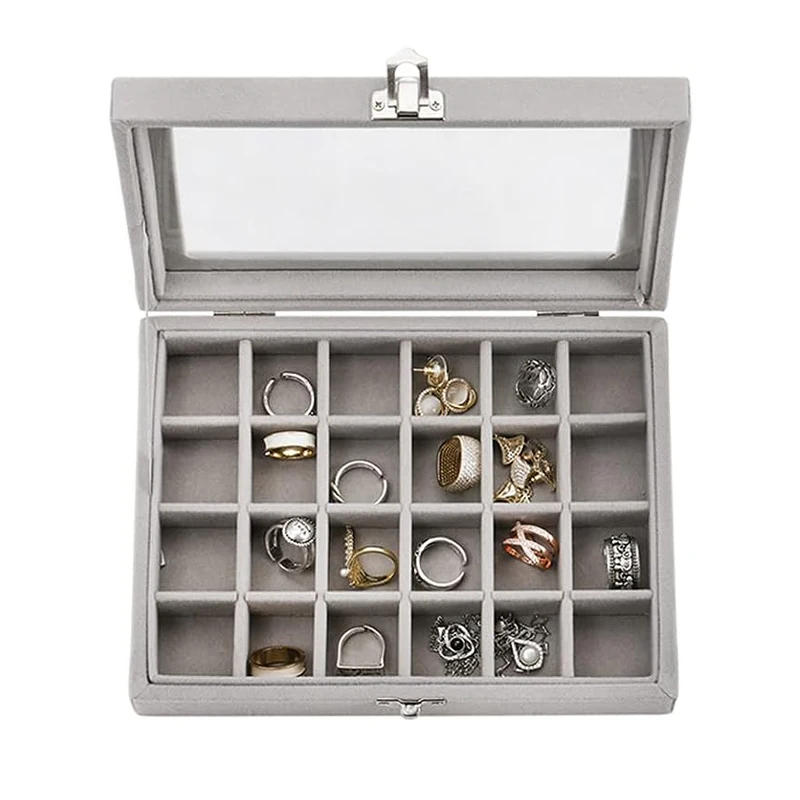 Hot Sales Fashion Portable Velvet Jewelry Ring Jewelry Display Organizer Box Tray Holder Earring Jewelry Storage Case Showcase