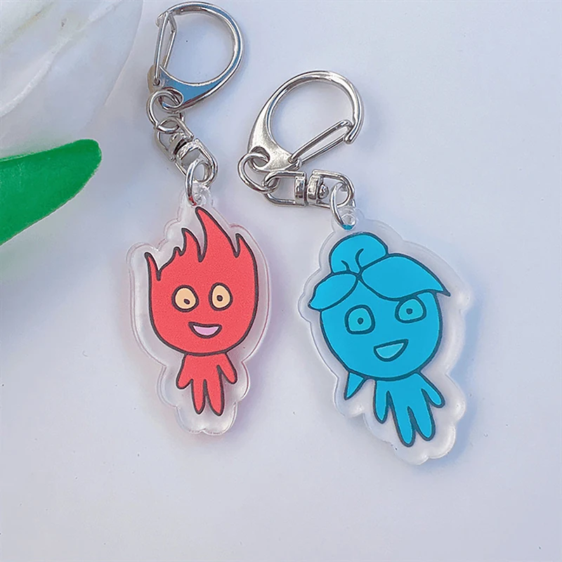 1pc Cartoon Acrylic Keychain Ice Man Fire Man Anime Key Chains School Bag Pendant Couple Key Ring Gifts