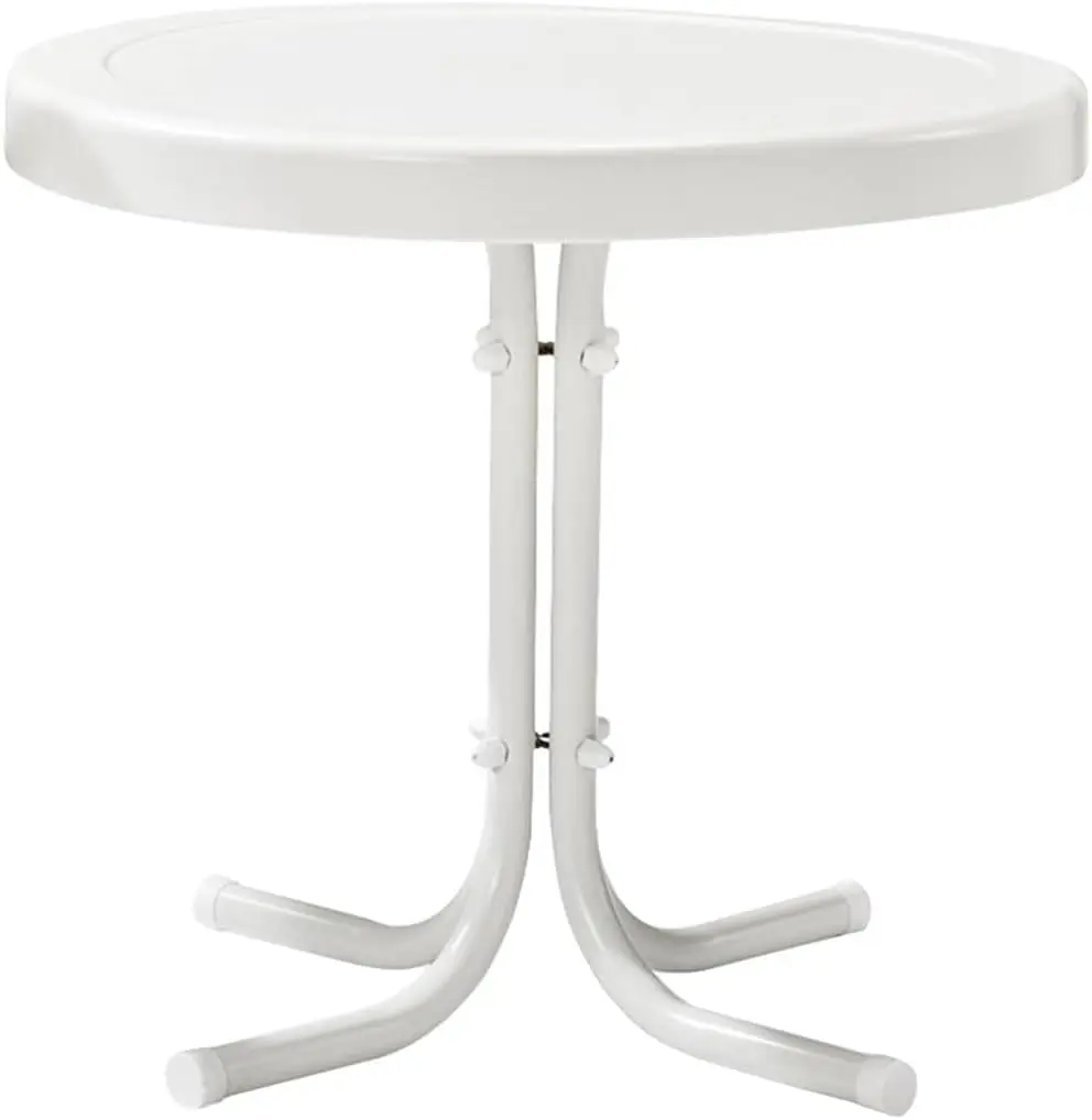 Gracie Weather Resistant Retro Metal Outdoor Side Table For Patio, Deck, Porch, Alabaster White