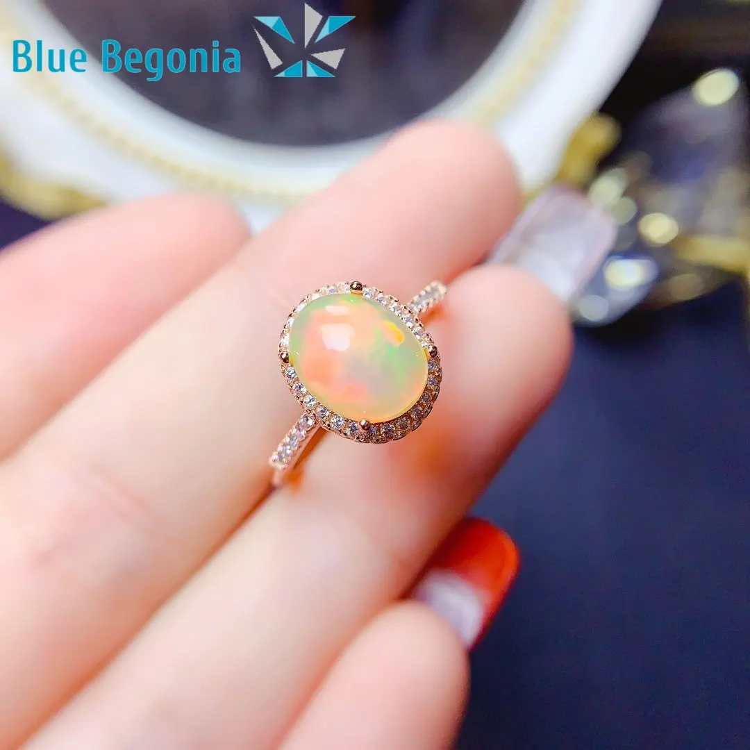 Natural Opal Ring 925 Sterling Silver Oval 8*10MM Gemstone Jewelry for Women Wedding Engagement Gift