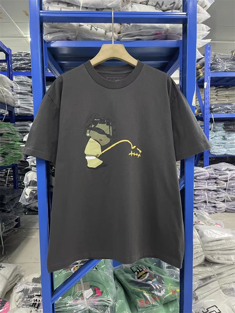 New Vintage High Street Round Neck Creative Printed Washed Short Sleeve Casual Cotton Versatile Trendy Oversize MEN T-shirt