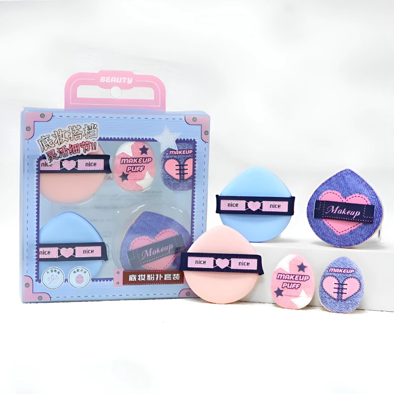 Droog Nat Gebruik Verbrede Linten Poederdons Set Denim Luchtkussen Poederdons Niet Poederabsorberende Duimspons Make-up Spons Set