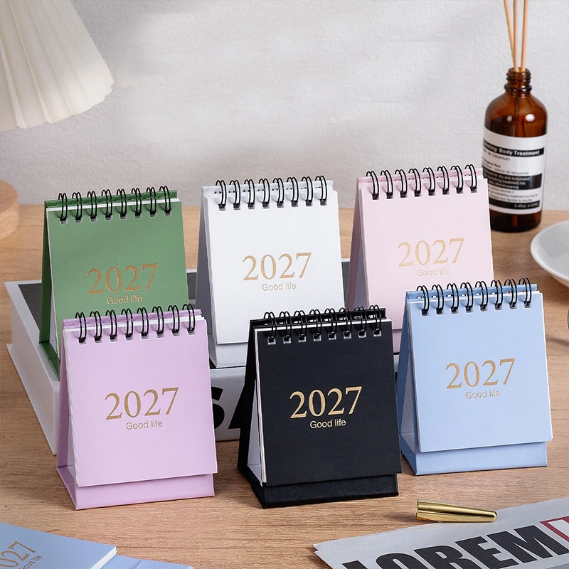 2027 Mini Desktop Calendar, Random Color Pack, Monochrome Pure Color Calendar, Portable Mini Desk Calendar, Simple Design