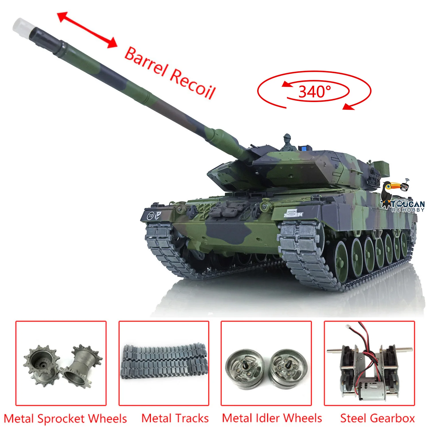 

Toy Gifts Heng Long 1/16 RC Tank 7.0 Upgraded Metal German Leopard2A6 RTR 3889 Barrel Recoil Radio Control Panzer Vehicle Cars