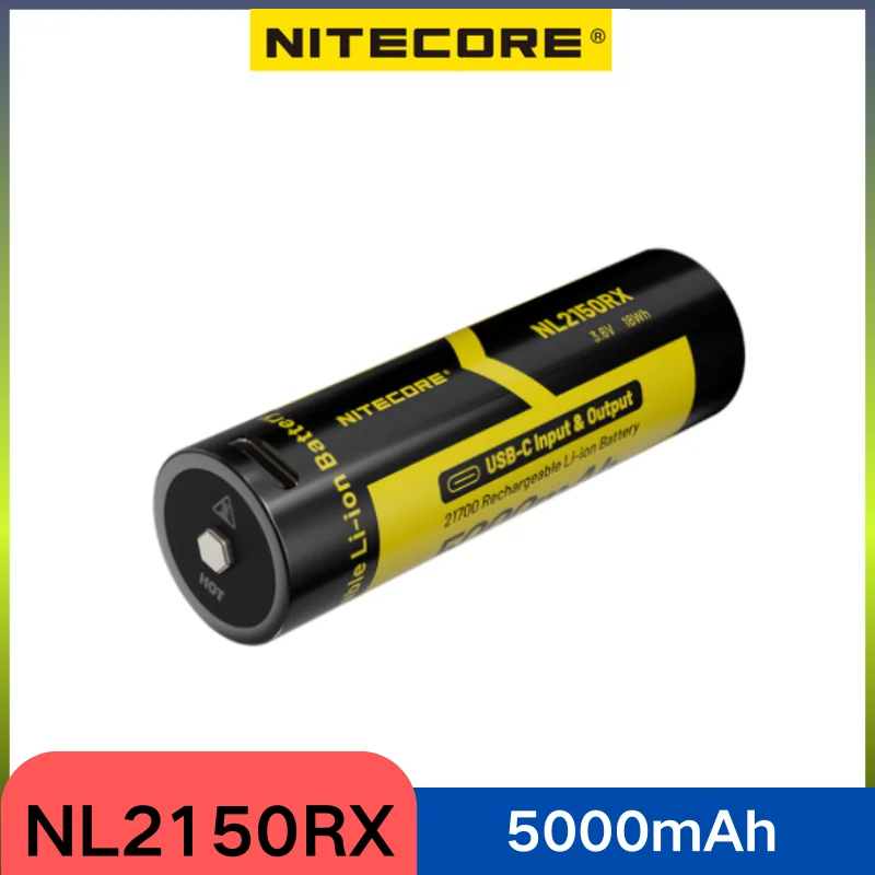 bateria do li ion do elevado desempenho de nitecore nl2150rx usb c carregamento bidirecional 5000mah 21700 01