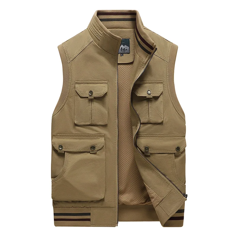 

Men's Cotton Work Cargo Vest Large-size Stand-up Collar Sleeveless Jacket Male Spring Autumn Loose New Multi-pocket Vest Jacket