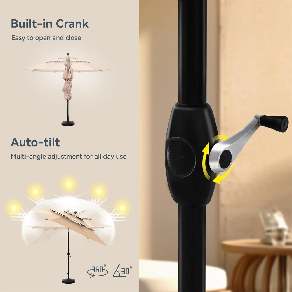 10ft Patio Umbrellas, Outdoor 3 Tier Vented Large Market Table Umbrella with 8 Sturdy Ribs and 1.5"(No Base)
