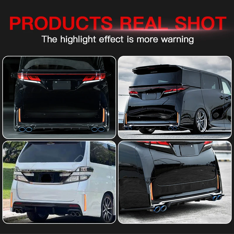 

2 шт. светодиодные задние бамперные фонари Canbus для Toyota Vellfire с красными линзами, стоп-сигналы, стробоскопы, сигнальные лампы, автомобильные аксессуары