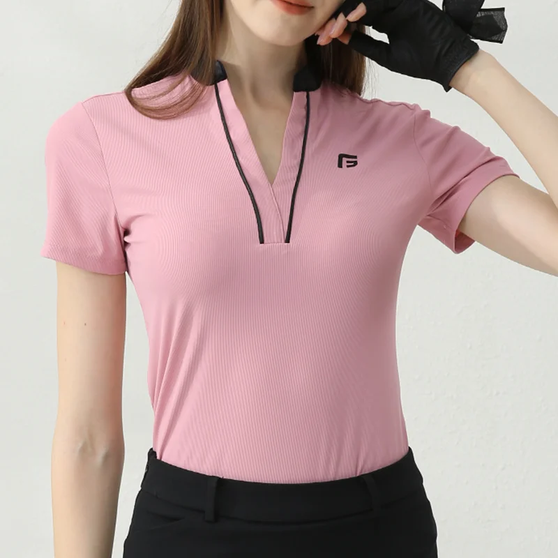 Golfist Golf Summer New Clothes Women Outdoor Breathable Golf T-shirt Girl V-Neck Short-Sleeved Tops Slim Fit Quick Dry