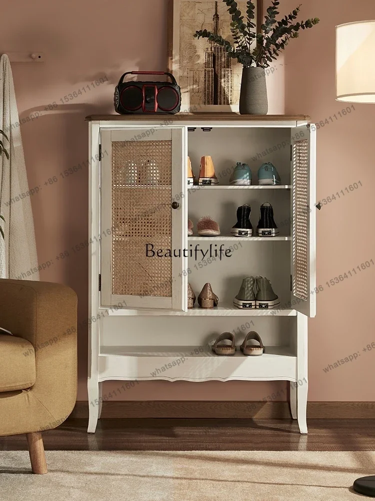 Customizable American Solid Wood Home Shoe Cabinet Retro Home Door Small Apartment Entrance Cabinet Integrated