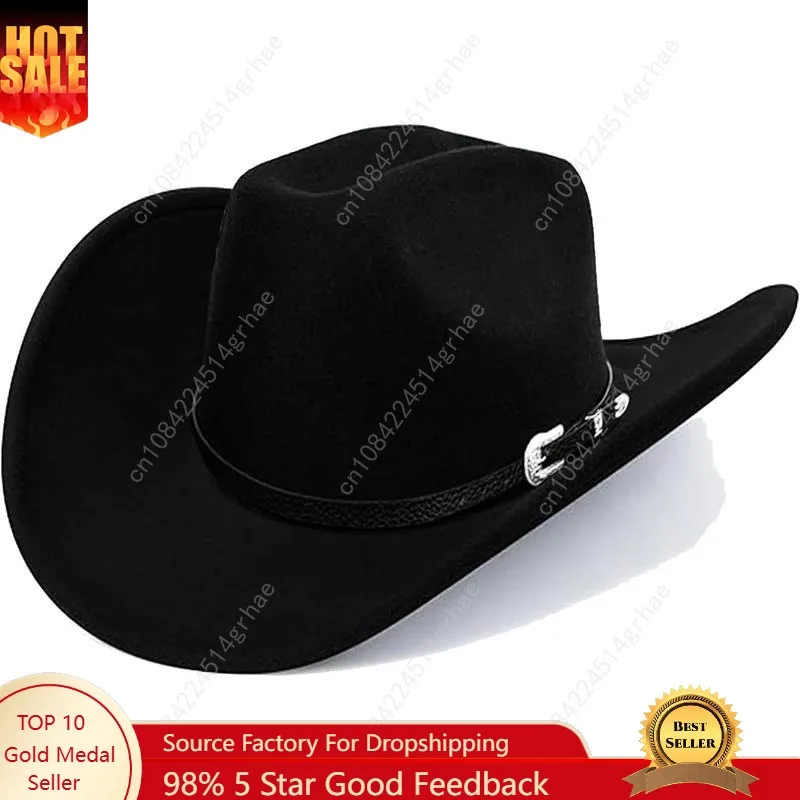 

Vintage Western Cowboy Hat for Men and Women - Classic Outback Style Felt Cowgirl Hat with Wide Brim Black Rancher Headwear